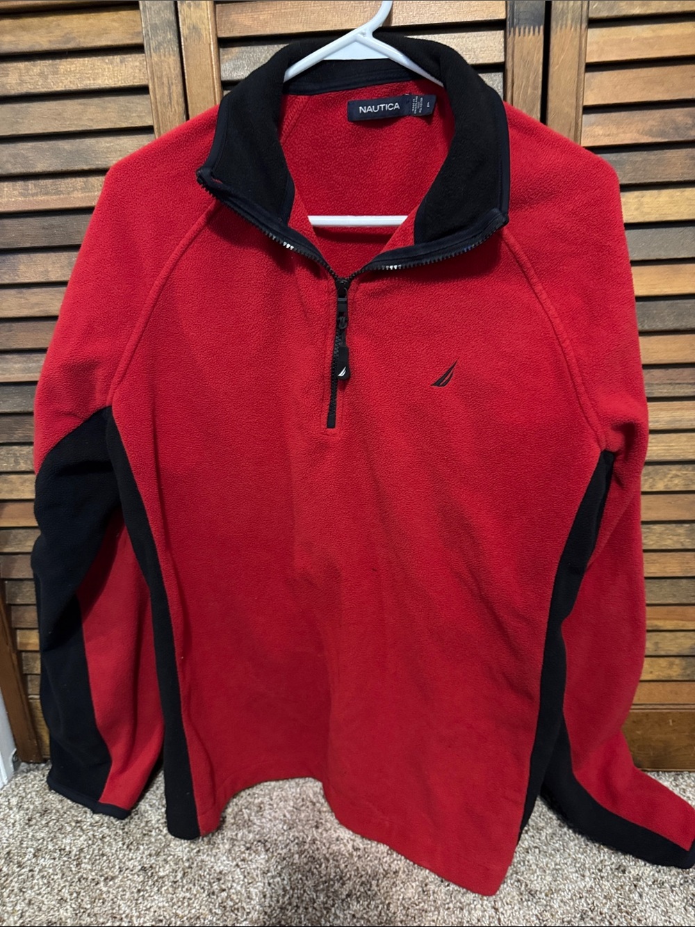 Nautica Red and Black Quarter-Zip Fleece Pullover